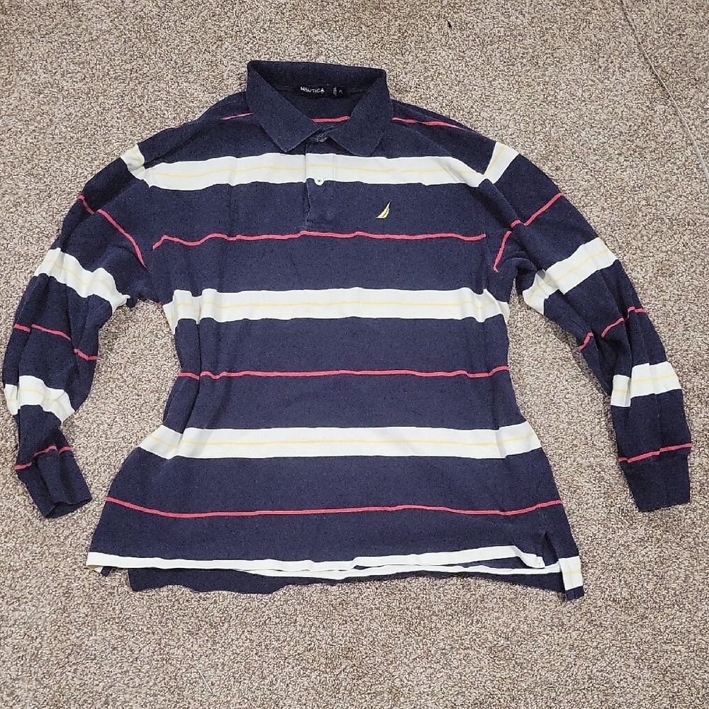 Nautica Navy and Red Striped Polo